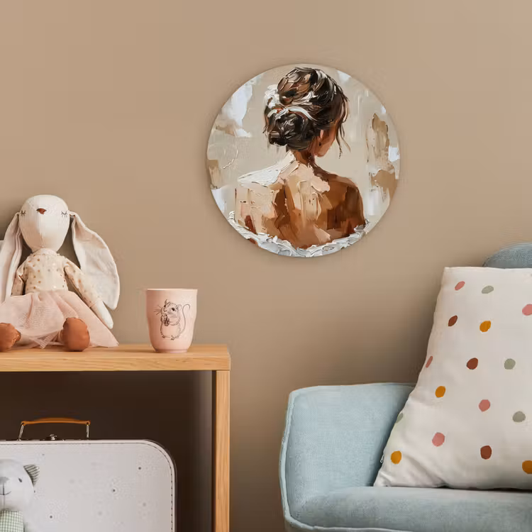 Vrouw - Verf - Abstract - Beige - Modern Wandcirkel kunststof plaat 5mm dik klein -tsfeer1_kind