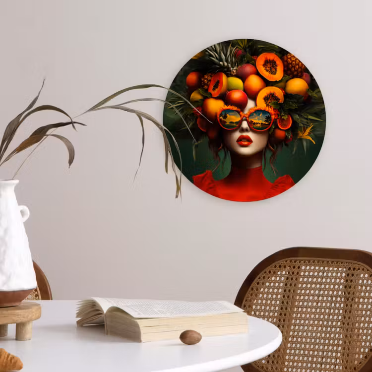 Vrouw - Vruchten - Papaja - Ananas Wandcirkel kunststof plaat 5mm dik klein -sfeer4