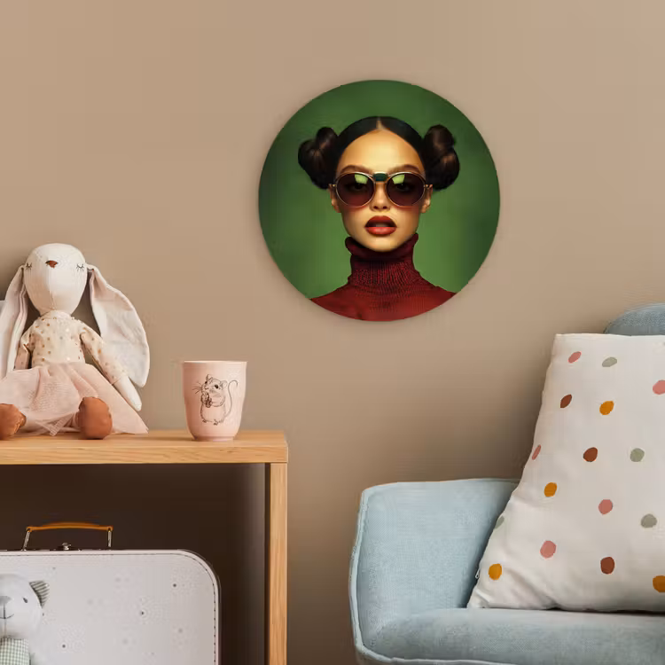 Vrouw - Groen - Bril - Aesthetic - Modern Wandcirkel kunststof plaat 5mm dik klein -tsfeer1_kind