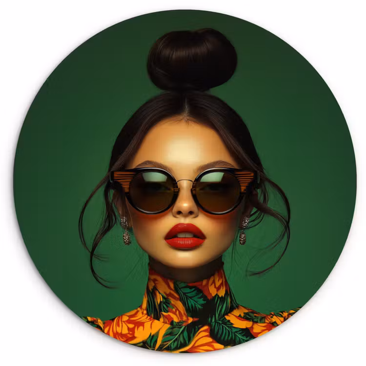 Vrouw - Groen - Modern - Bril - Abstract Wandcirkel kunststof plaat 5mm dik klein -3d