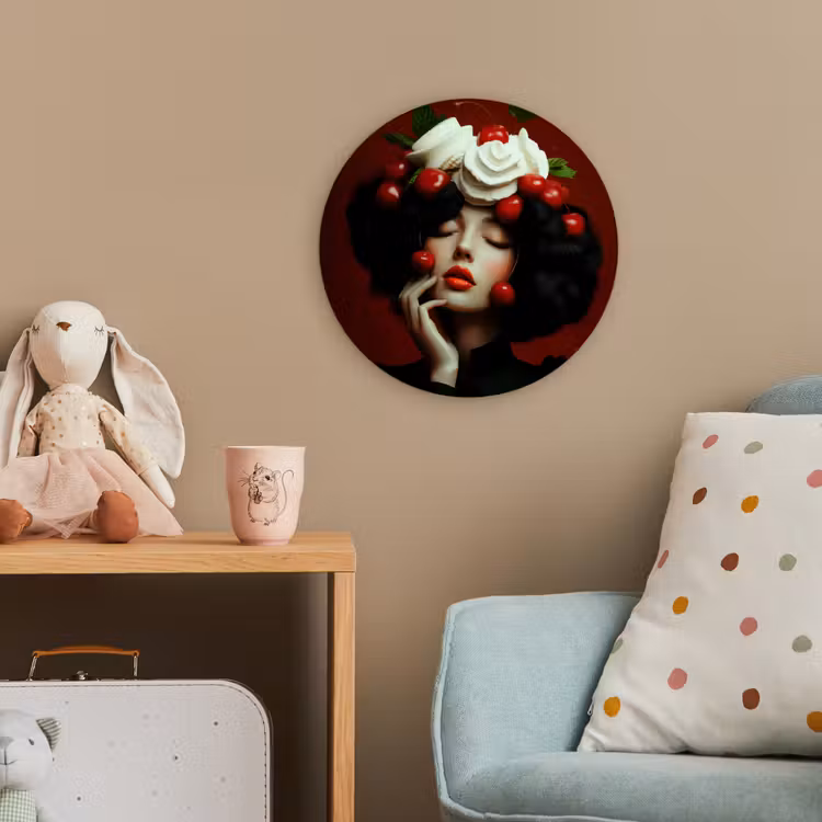 Vrouw - Kersen - Slagroom Wandcirkel kunststof plaat 5mm dik klein -tsfeer1_kind