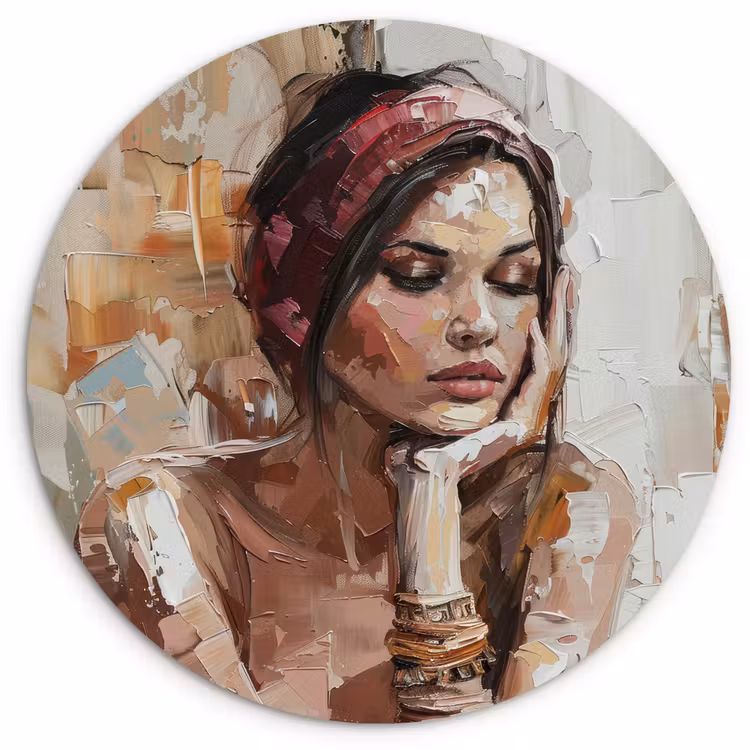 Vrouw - Verflook - Portret - Modern Wandcirkel kunststof plaat 5mm dik klein -3d