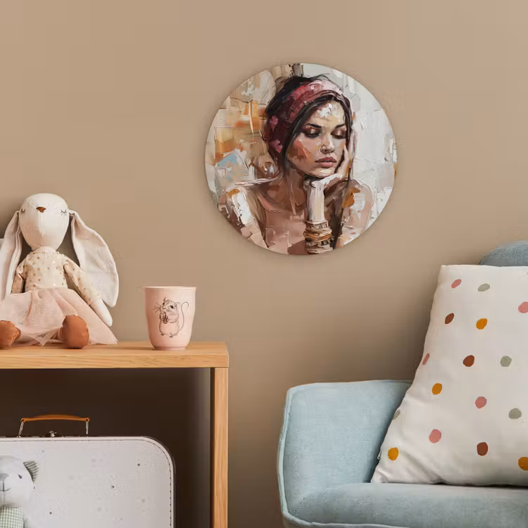 Vrouw - Verflook - Portret - Modern Wandcirkel kunststof plaat 5mm dik klein -tsfeer1_kind