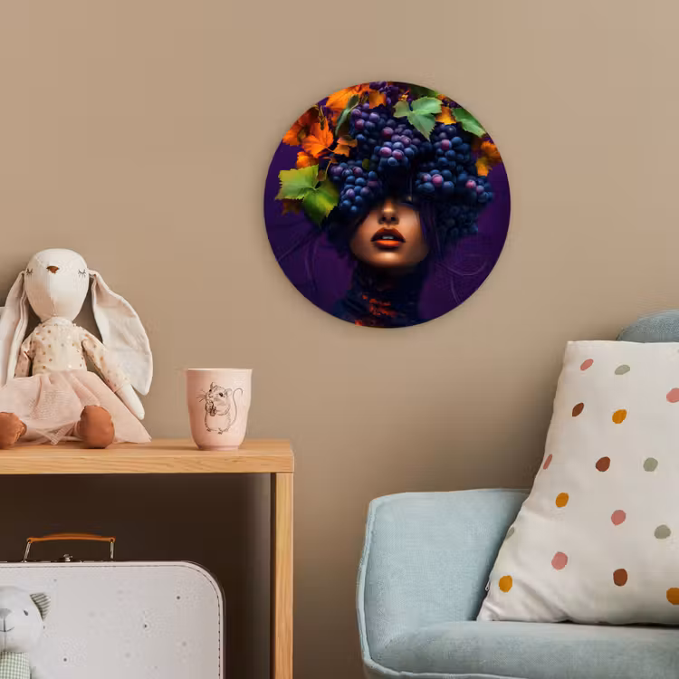 Vrouw - Paars - Druiven Wandcirkel kunststof plaat 5mm dik klein -tsfeer1_kind