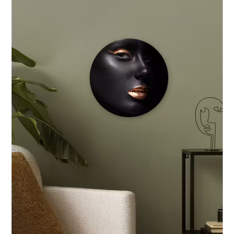 Vrouw - Make-up - Koper - Zwart Wandcirkel kunststof plaat 5mm dik klein -sfeer3