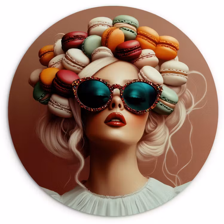 Vrouw - Macarons - Bril Wandcirkel kunststof plaat 5mm dik klein -3d