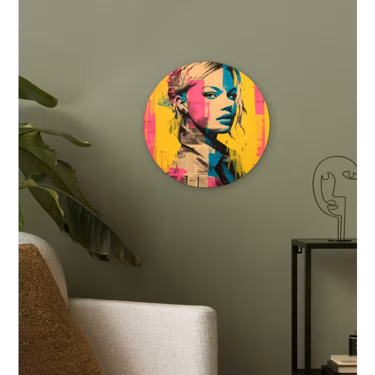 Vrouw - Verfstrepen - Gekleurd Wandcirkel kunststof plaat 5mm dik klein -sfeer3