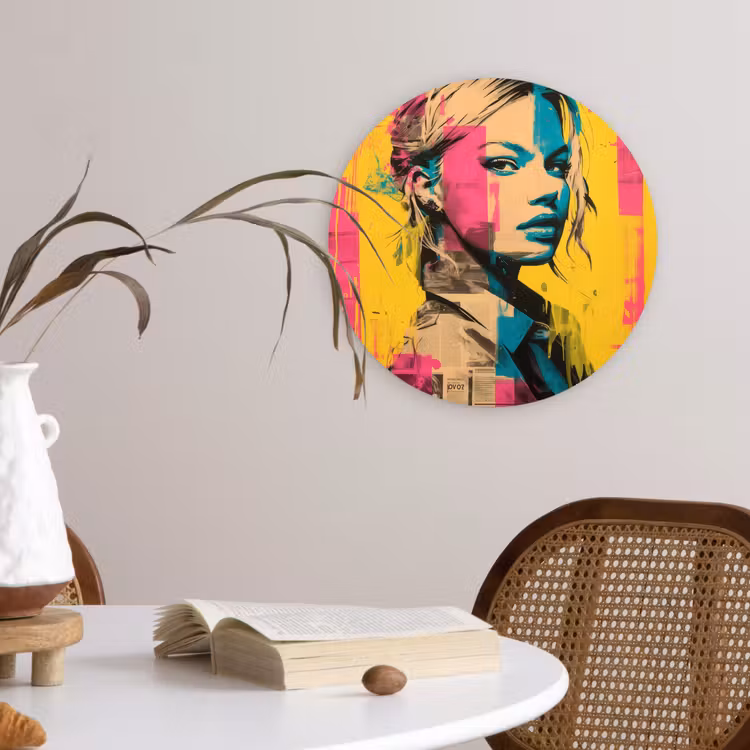 Vrouw - Verfstrepen - Gekleurd Wandcirkel kunststof plaat 5mm dik klein -sfeer4