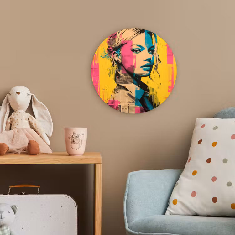 Vrouw - Verfstrepen - Gekleurd Wandcirkel kunststof plaat 5mm dik klein -tsfeer1_kind