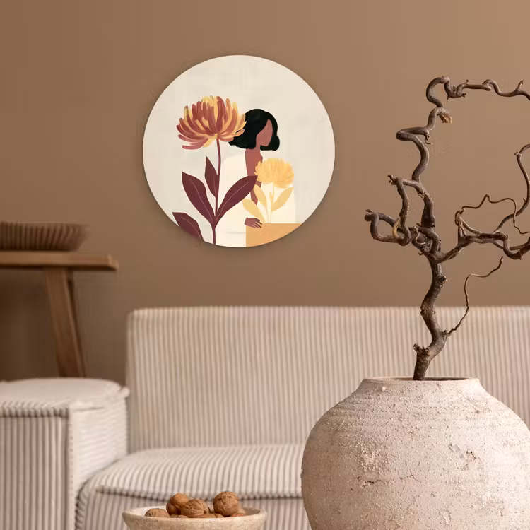 Vrouw - Minimalistisch - Bloem Wandcirkel kunststof plaat 5mm dik klein -sfeer1