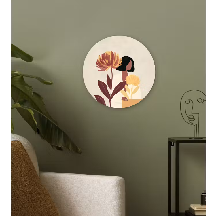 Vrouw - Minimalistisch - Bloem Wandcirkel kunststof plaat 5mm dik klein -sfeer3