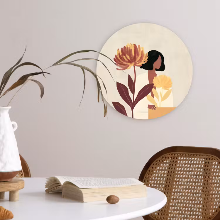 Vrouw - Minimalistisch - Bloem Wandcirkel kunststof plaat 5mm dik klein -sfeer4
