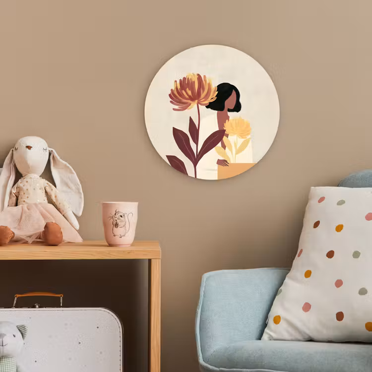 Vrouw - Minimalistisch - Bloem Wandcirkel kunststof plaat 5mm dik klein -tsfeer1_kind