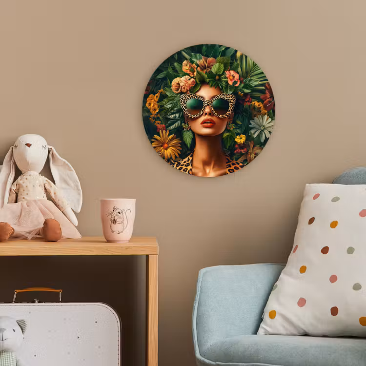 Vrouw - Panterprint - Jungle - Natuur - Luxe Wandcirkel kunststof plaat 5mm dik klein -tsfeer1_kind