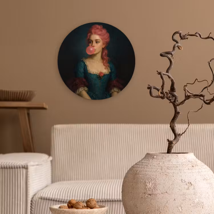 Vrouw - Portret - Kauwgombel Wandcirkel kunststof plaat 5mm dik klein -sfeer1