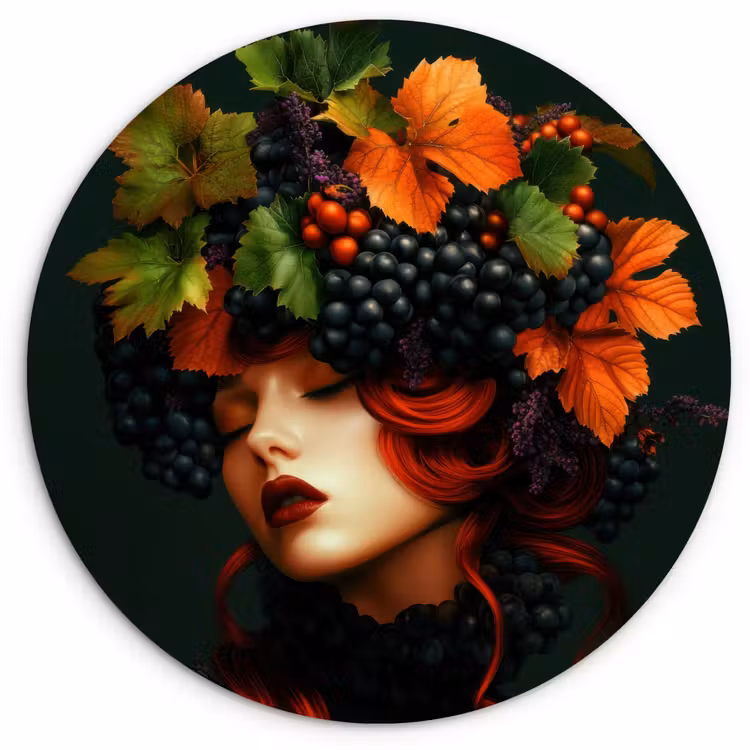 Vrouw - Rood - Groen - Druiven Wandcirkel kunststof plaat 5mm dik klein -3d