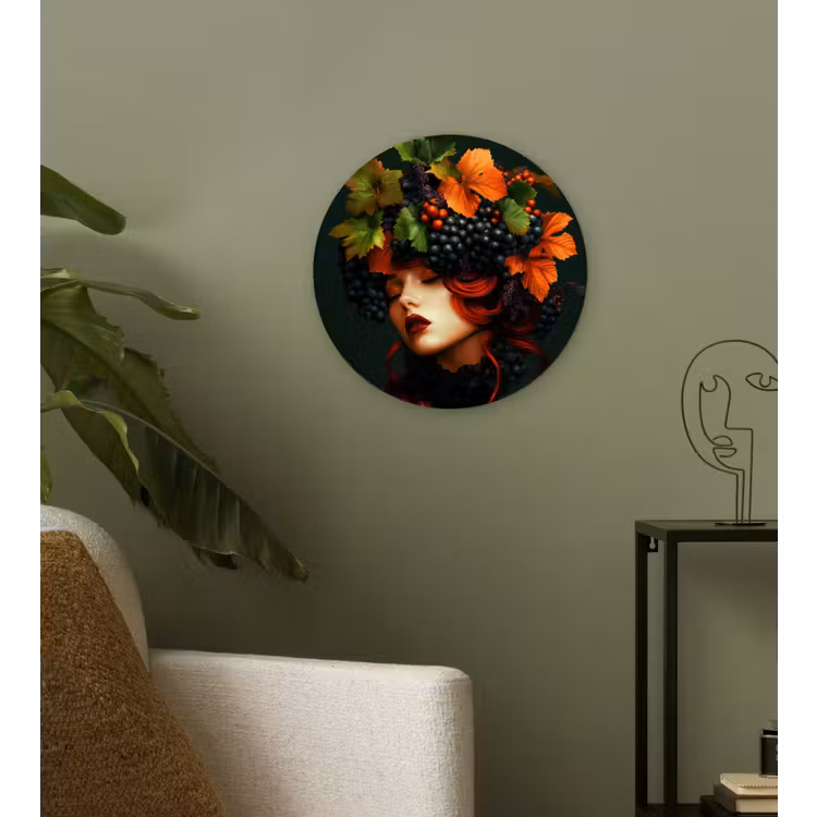 Vrouw - Rood - Groen - Druiven Wandcirkel kunststof plaat 5mm dik klein -sfeer3