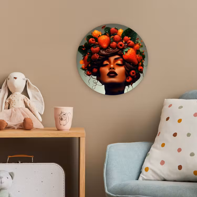 Vrouw - Chocolade - Frambozen - Aardbeien - Koekjes Wandcirkel kunststof plaat 5mm dik klein -tsfeer1_kind