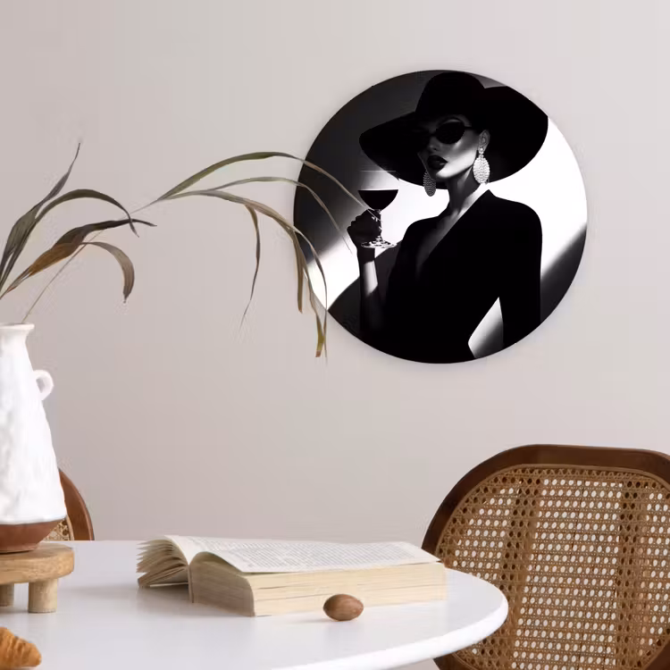 Vrouw - Wijn - Chic Wandcirkel kunststof plaat 5mm dik klein -sfeer4