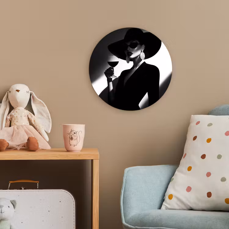 Vrouw - Wijn - Chic Wandcirkel kunststof plaat 5mm dik klein -tsfeer1_kind