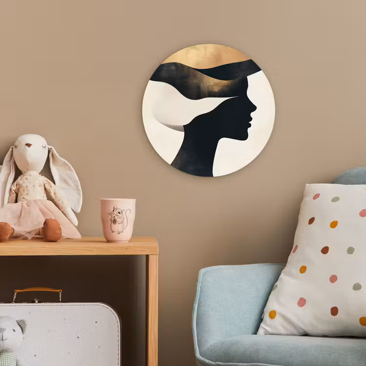Vrouw - Golven - Zwart Wandcirkel kunststof plaat 5mm dik klein -tsfeer1_kind