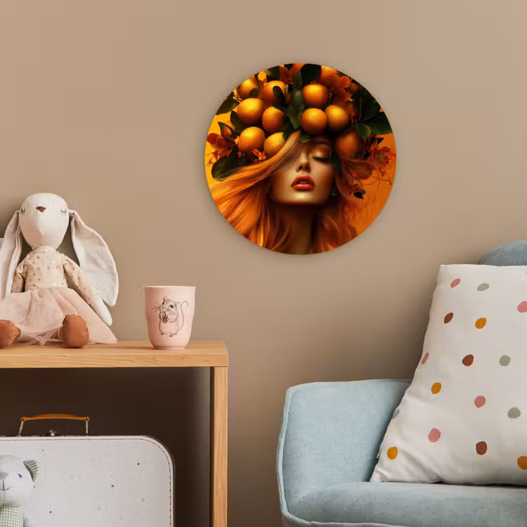 Vrouw - Citroenen - Bloesem - Geel Wandcirkel kunststof plaat 5mm dik klein -tsfeer1_kind