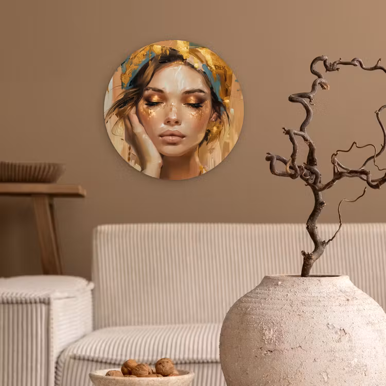Vrouwen - Portret - Luxe - Goud Wandcirkel kunststof plaat 5mm dik klein -sfeer1