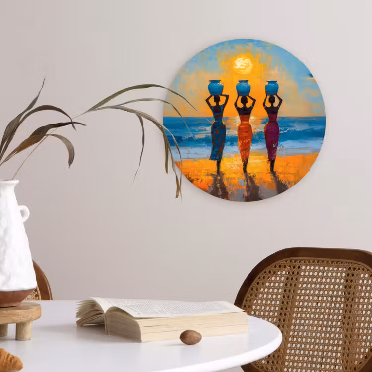 Vrouwen - Strand - Zondsondergang Wandcirkel kunststof plaat 5mm dik klein -sfeer4