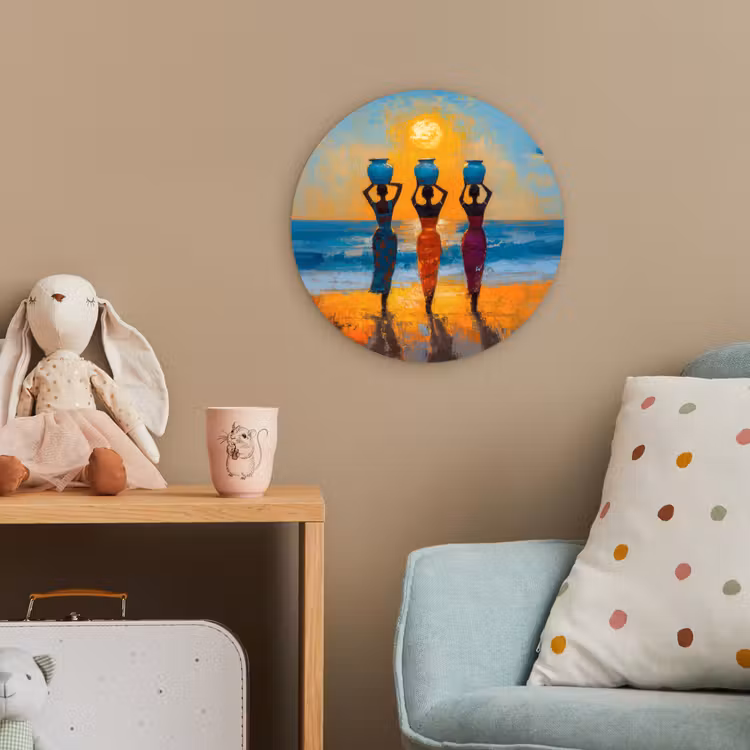 Vrouwen - Strand - Zondsondergang Wandcirkel kunststof plaat 5mm dik klein -tsfeer1_kind