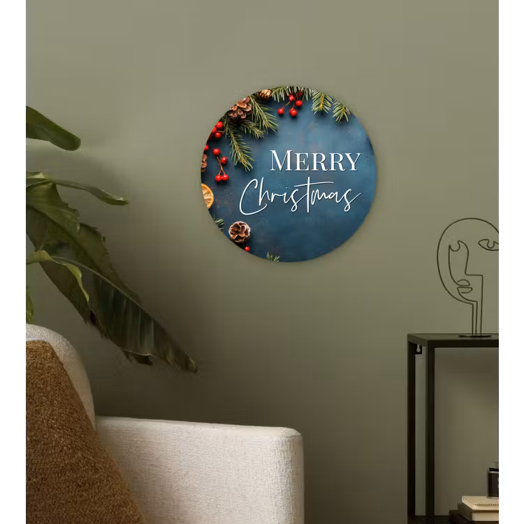 Merry Christmas - Blauw - Kerst - Winter Wandcirkel kunststof plaat 5mm dik klein -sfeer3