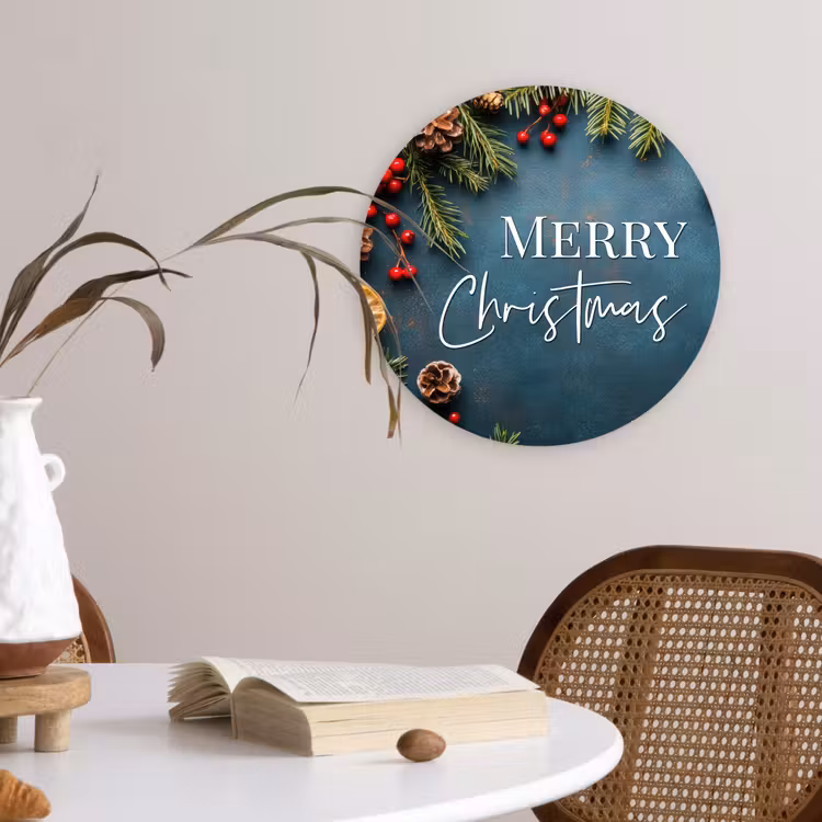 Merry Christmas - Blauw - Kerst - Winter Wandcirkel kunststof plaat 5mm dik klein -sfeer4