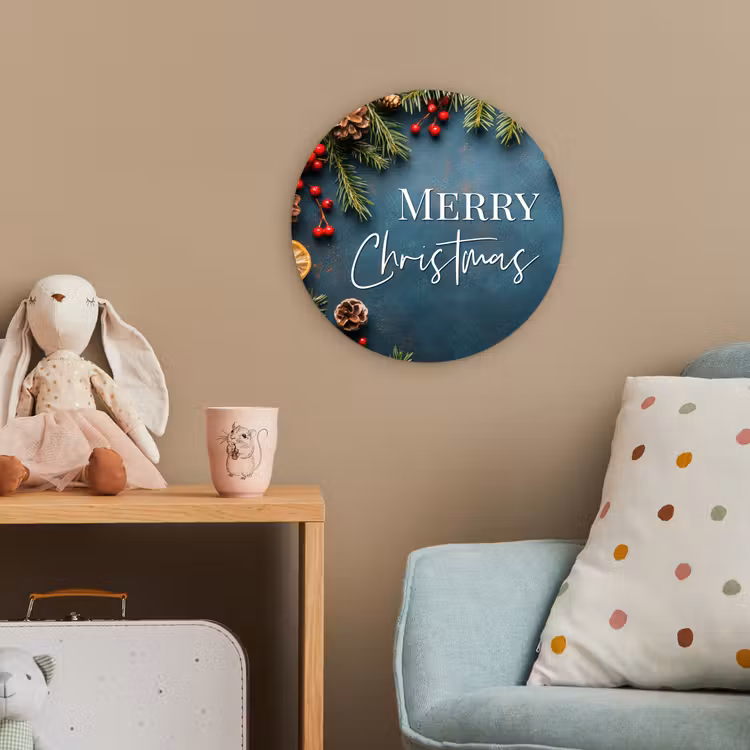 Merry Christmas - Blauw - Kerst - Winter Wandcirkel kunststof plaat 5mm dik klein -tsfeer1_kind
