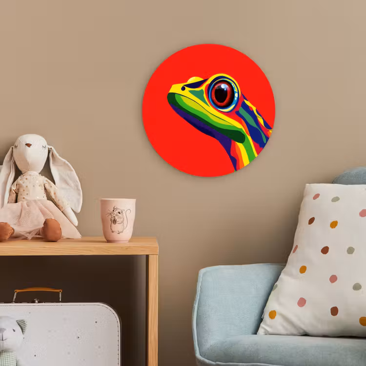 Kikker - Kleurrijk - Strepen - Ogen Wandcirkel kunststof plaat 5mm dik klein -tsfeer1_kind