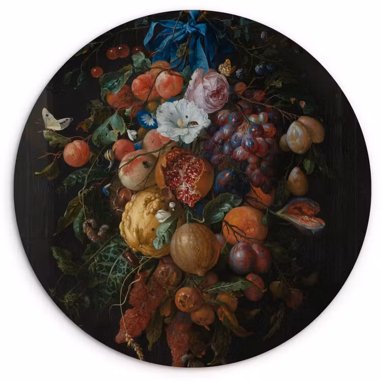 Festoen van vruchten en bloemen - Schilderij van Jan Davidsz. de Heem Wandcirkel kunststof plaat 5mm dik klein -3d
