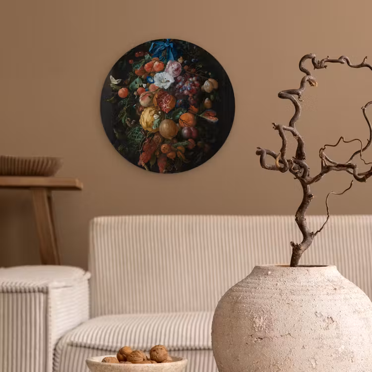 Festoen van vruchten en bloemen - Schilderij van Jan Davidsz. de Heem Wandcirkel kunststof plaat 5mm dik klein -sfeer1