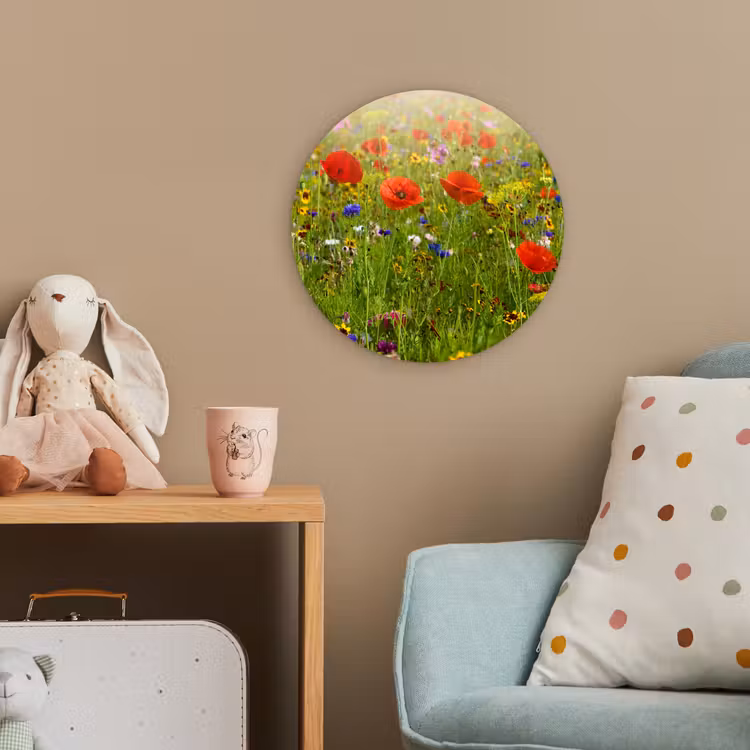 Lente - Bloemen - Rood - Klaproos - Gras - Groen Wandcirkel kunststof plaat 5mm dik klein -tsfeer1_kind