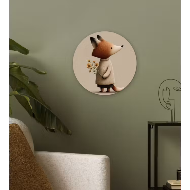 Vos - Gele bloemen - Minimalistisch Wandcirkel kunststof plaat 5mm dik klein -sfeer3