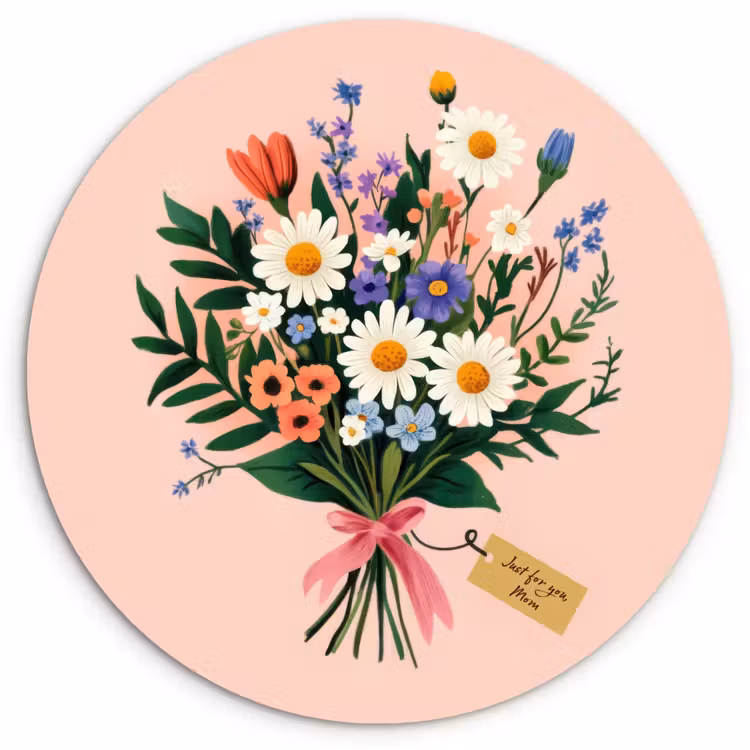 Margrieten - Boeket - Strikje - Roze Wandcirkel kunststof plaat 5mm dik klein -3d