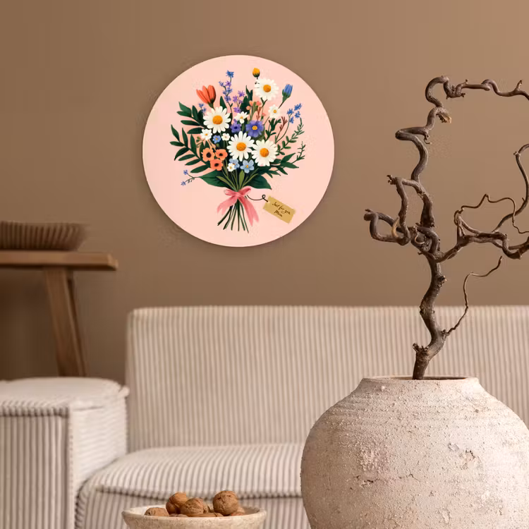 Margrieten - Boeket - Strikje - Roze Wandcirkel kunststof plaat 5mm dik klein -sfeer1