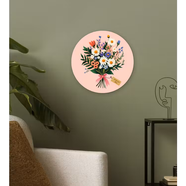 Margrieten - Boeket - Strikje - Roze Wandcirkel kunststof plaat 5mm dik klein -sfeer3