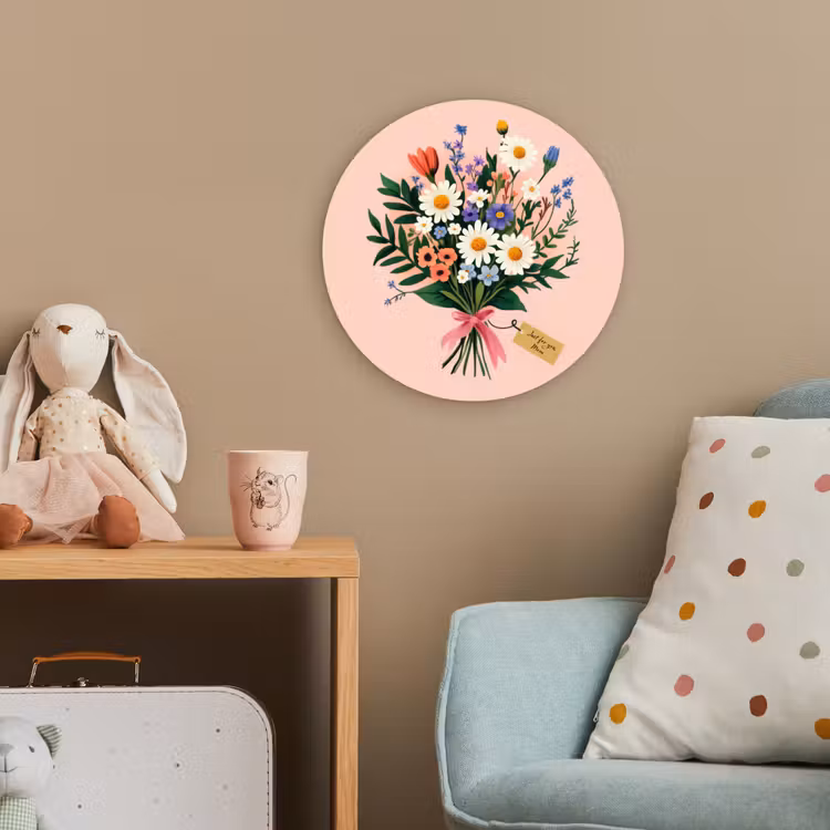 Margrieten - Boeket - Strikje - Roze Wandcirkel kunststof plaat 5mm dik klein -tsfeer1_kind