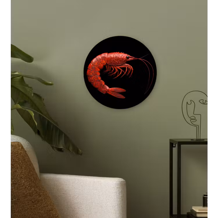 Garnaal - Rood - Dieren Wandcirkel kunststof plaat 5mm dik klein -sfeer3