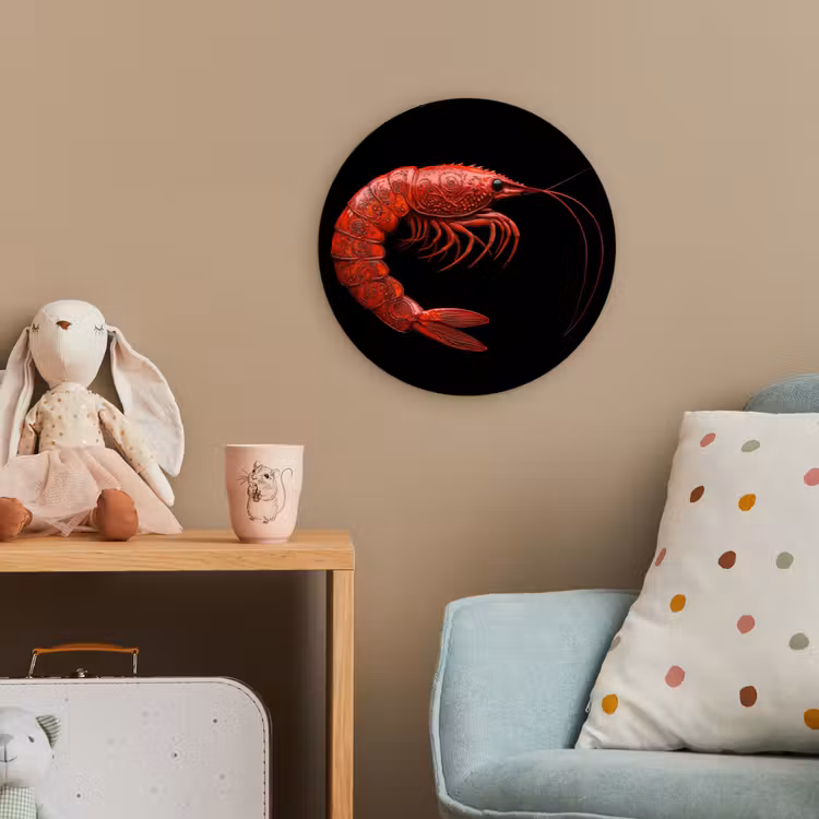 Garnaal - Rood - Dieren Wandcirkel kunststof plaat 5mm dik klein -tsfeer1_kind