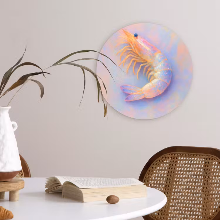 Garnaal - Subtiele structuur - Blauw - Roze Wandcirkel kunststof plaat 5mm dik klein -sfeer4