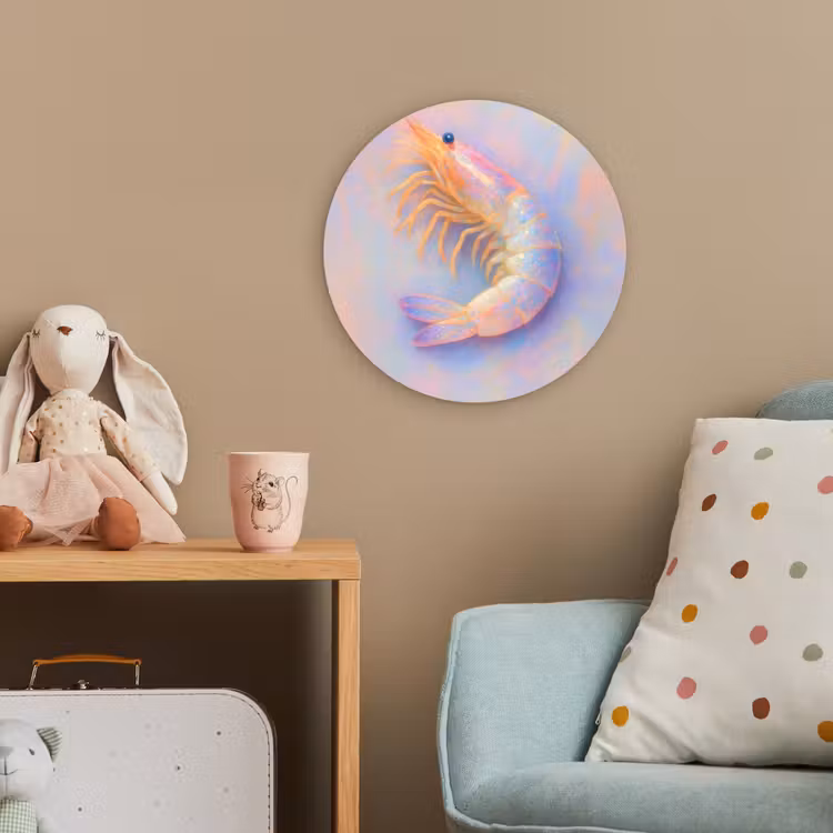 Garnaal - Subtiele structuur - Blauw - Roze Wandcirkel kunststof plaat 5mm dik klein -tsfeer1_kind