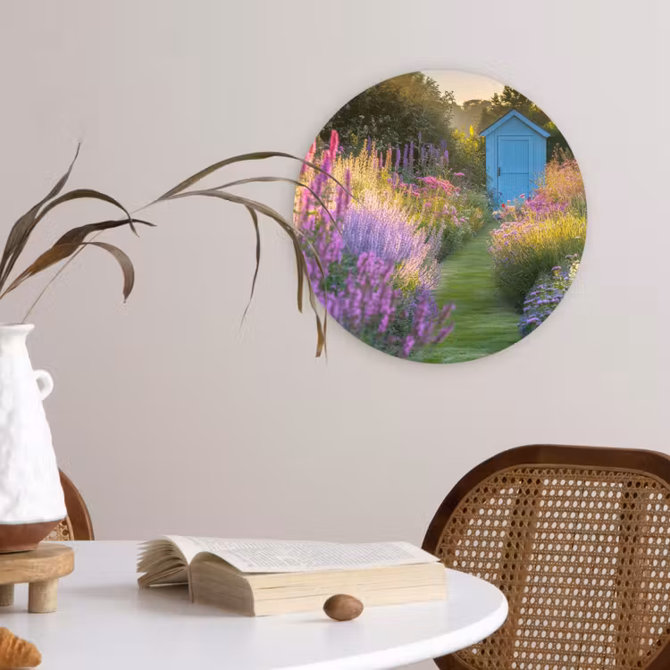 Tuinhuisje - Blauw - Bloemen Wandcirkel kunststof plaat 5mm dik klein -sfeer4
