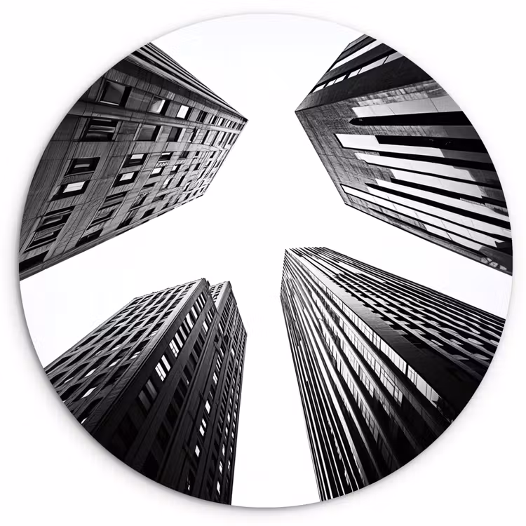 Gebouwen - Lucht - Zwart Wandcirkel kunststof plaat 5mm dik klein -3d