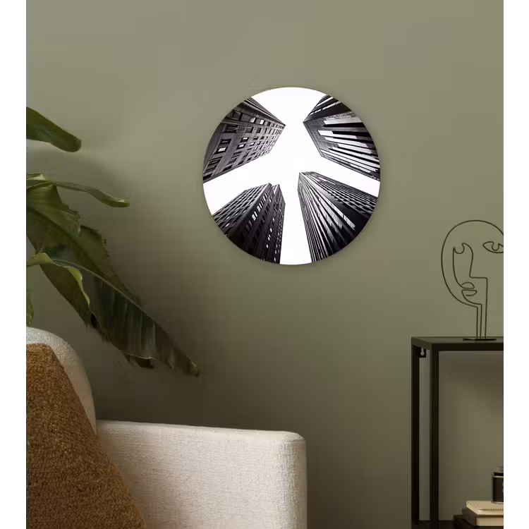 Gebouwen - Lucht - Zwart Wandcirkel kunststof plaat 5mm dik klein -sfeer3