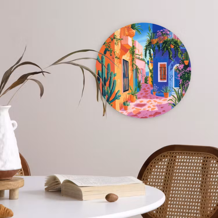 Geel - Blauw - Oranje - Huis Wandcirkel kunststof plaat 5mm dik klein -sfeer4