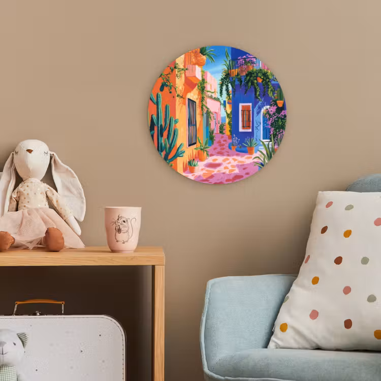 Geel - Blauw - Oranje - Huis Wandcirkel kunststof plaat 5mm dik klein -tsfeer1_kind